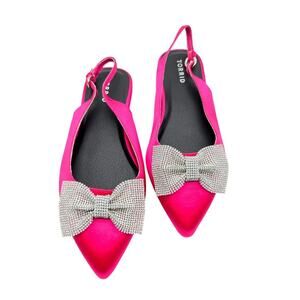 Torrid Embellished Bow Pointed Toe Slingback Ballet Flats Size 9.5 New Hot Pink